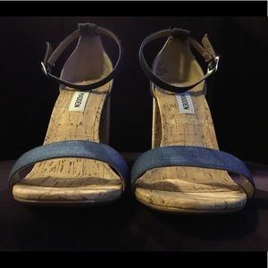 Steve Madden Strappy Sandal - Denim/Cork Size 8